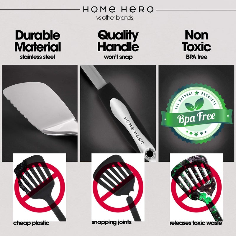 HomeHero Home Hero Stainless Steel Kitchen Utensils Set - Heat-Resistant Silicone & Nonstick Tools - Durable Stainless Steel Kitchen Gadgets - Complete Kit Measuring Cups & Spoons - 41-Piece Set - Image 3
